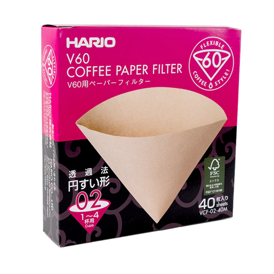 Hario V60-02 Paper Coffee Filters - Brown - 40 Pack