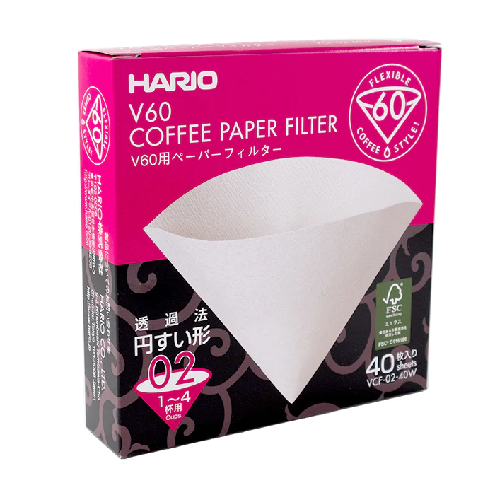 Hario V60-02 Paper Coffee Filters - White - 40 Pack